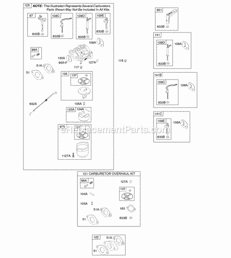 Carburetor Kit - Carburetor Overhaul Diagram and Parts List for 21S232-1110-F1  Briggs and Stratton Engine